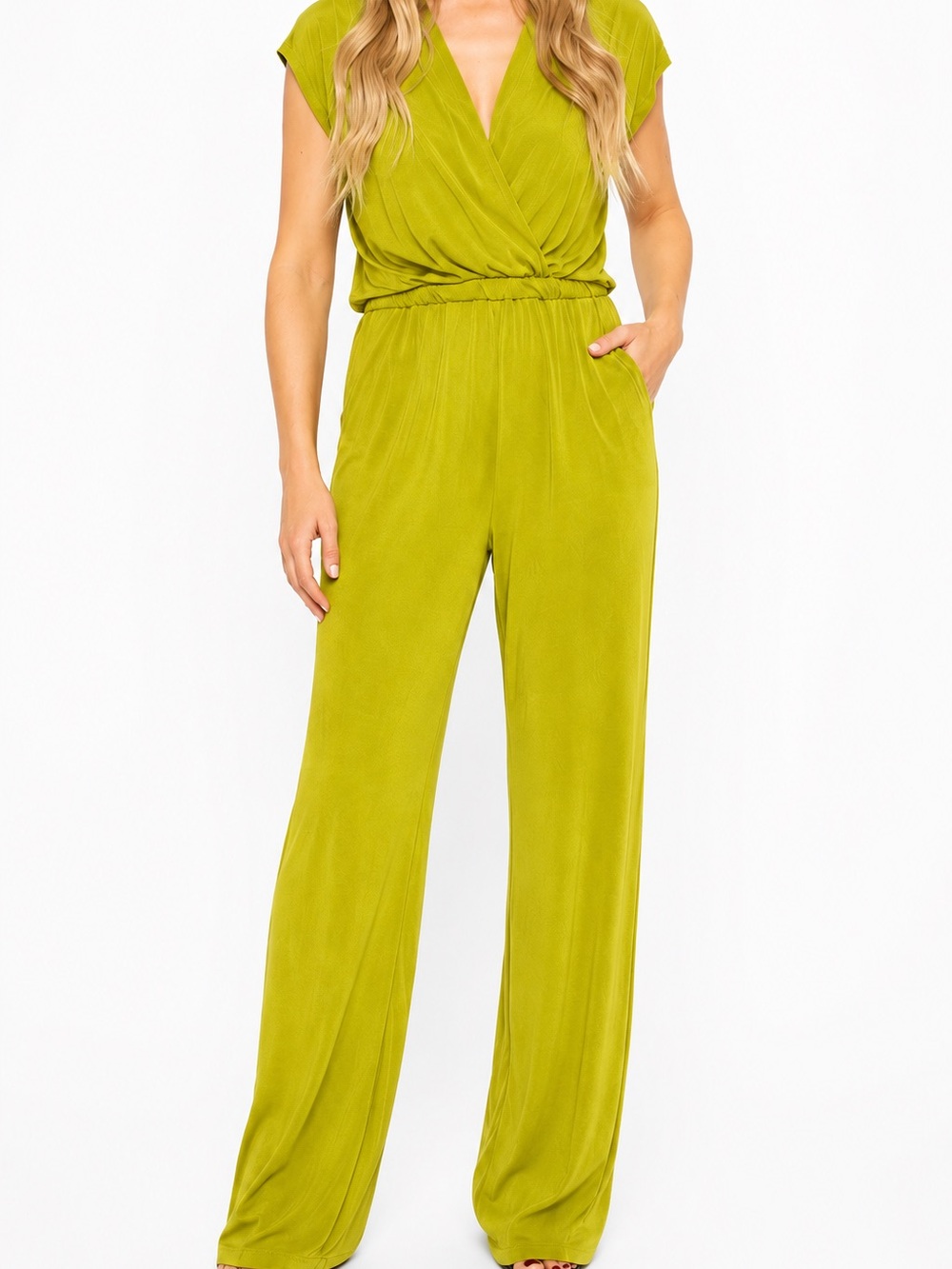 NWT Ripley Rader Classic Jumpsuit Chartreuse Green Wide Leg Pockets Size 4 Large